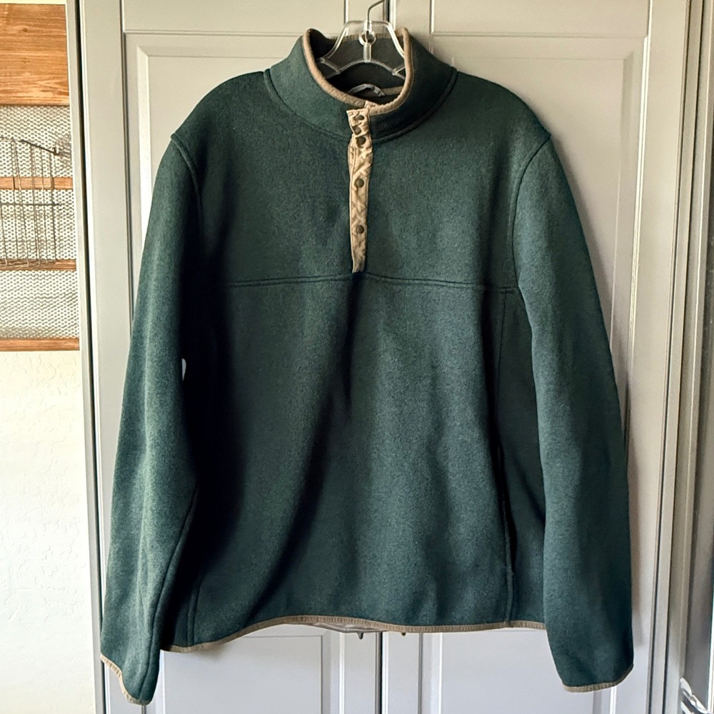 L.L. Bean Men's Fleece Contrast Trim Pullover Sweater, Shadow Green,XL